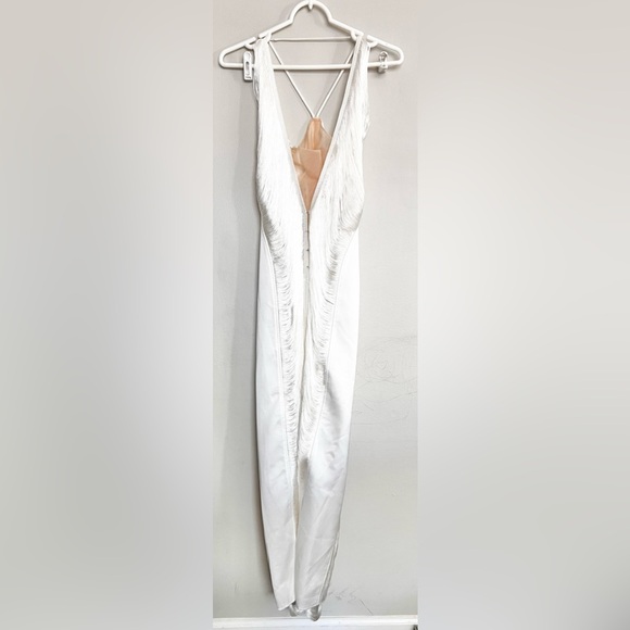 NWOT Cult Gaia Renata Draped Fringe Halter Gown Off White Bridal Wedding Size M - Picture 5 of 9